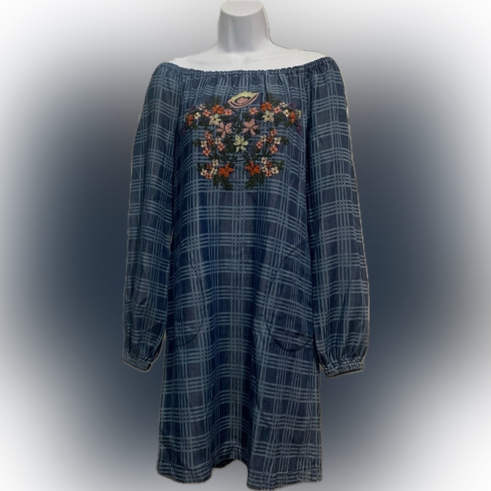 NWT Tru Luxe Jeans Tencel Floral Embroidered Long Sleeve Dress XS